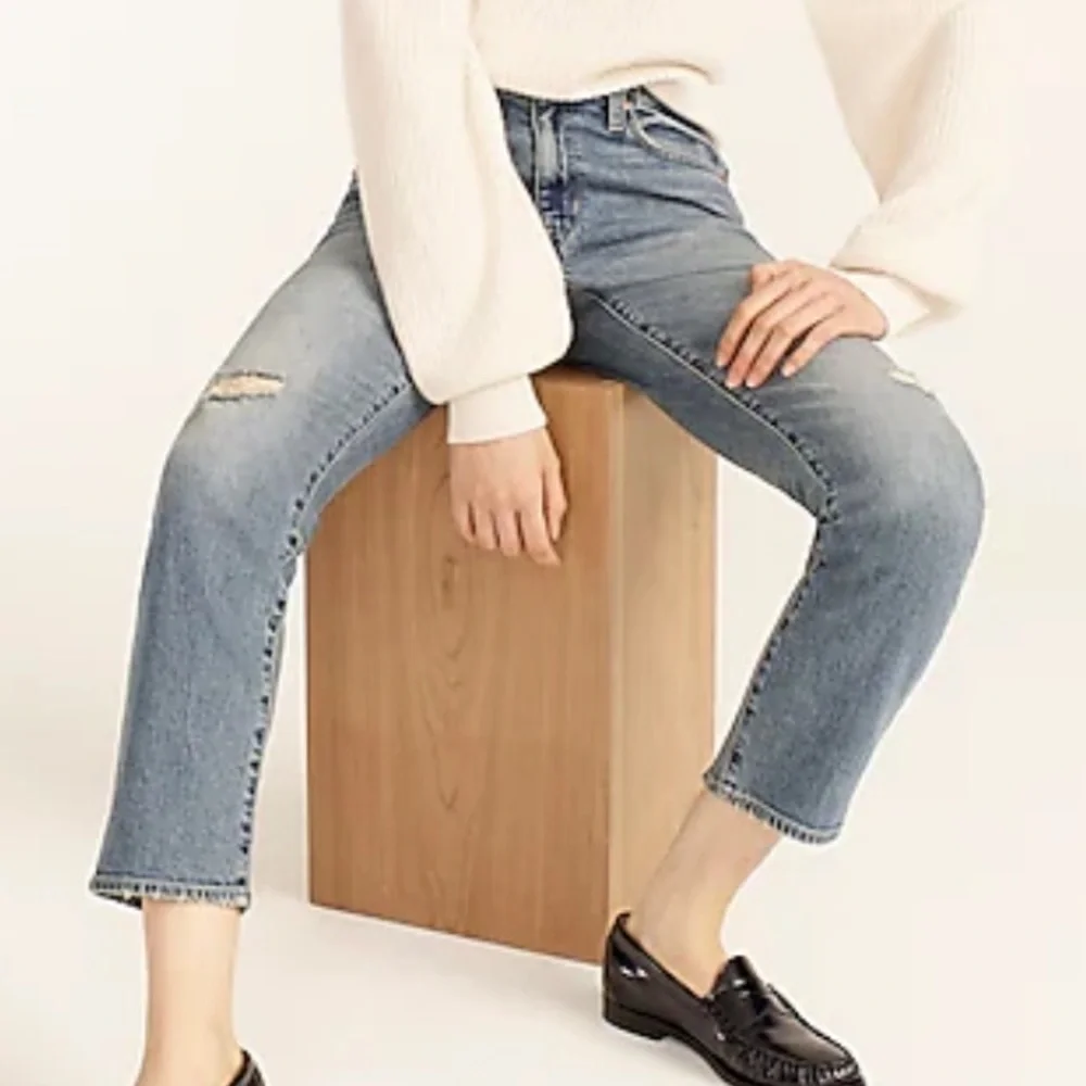 J crew slim boyfriend jeans tinted indigo distressed